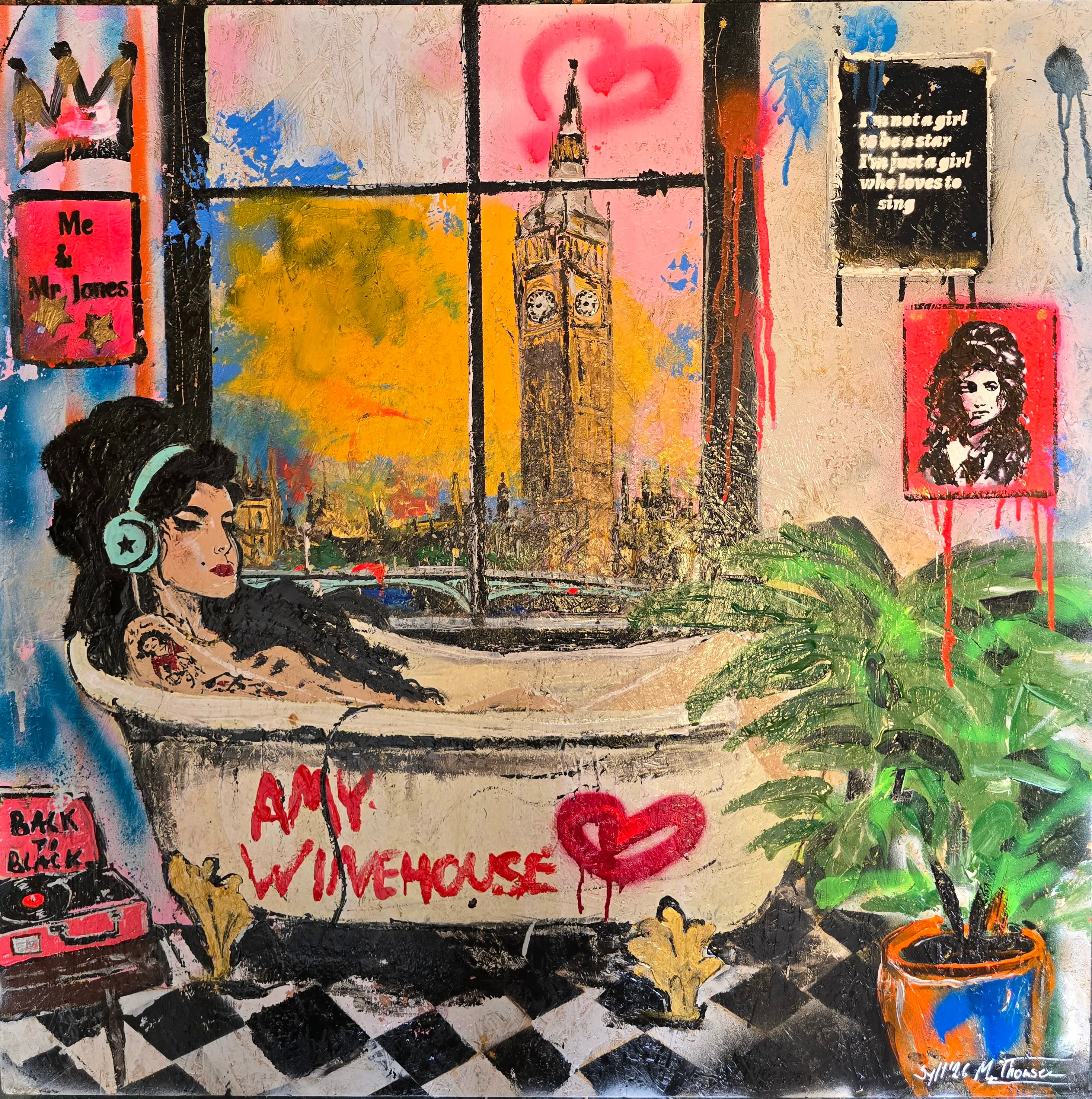 „Blick ins Badezimmer von Amy“ – Multimedia-Acrylbild mit UV-Effekt auf Holz