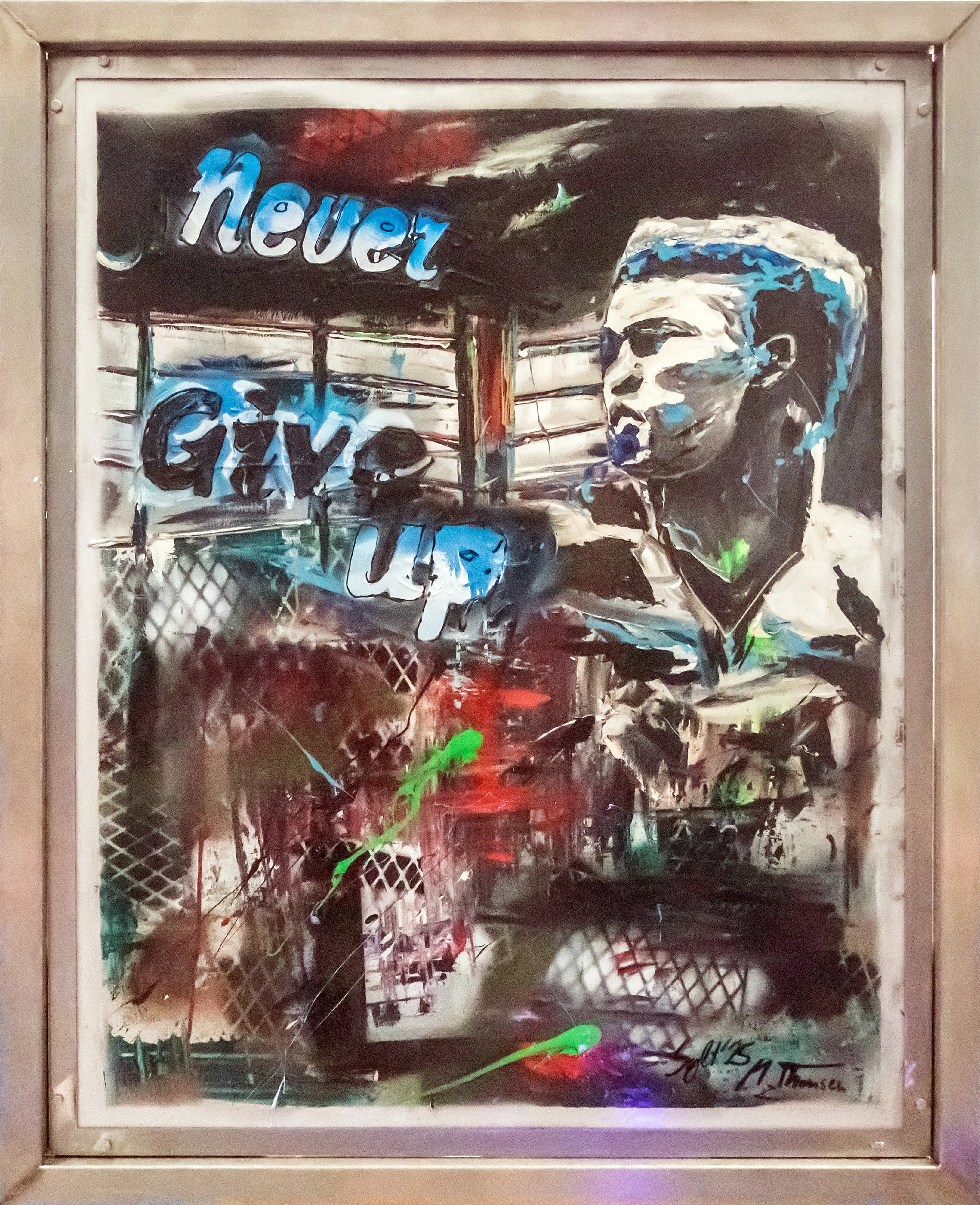 Never give up 88 x 110 mit 4,5 cm Edelstahlrahmen, Multimedia Acryl 2025
